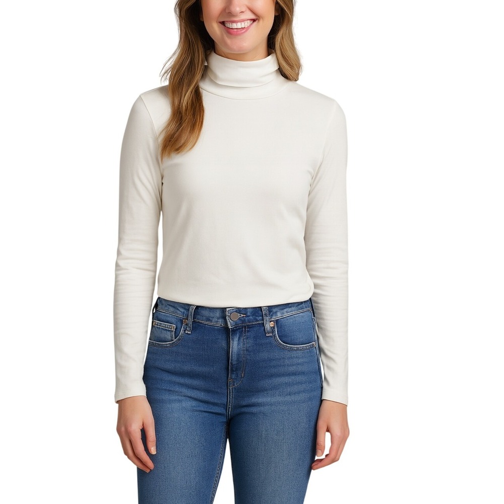 J.Crew White Minimalist Turtleneck Long‎ Sleeve Top Re-Imagined XS Soft Basic